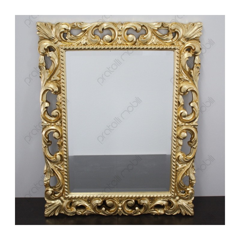 specchiera dorata foglia oro specchio cornice 50x70 barocca legno stile  antico